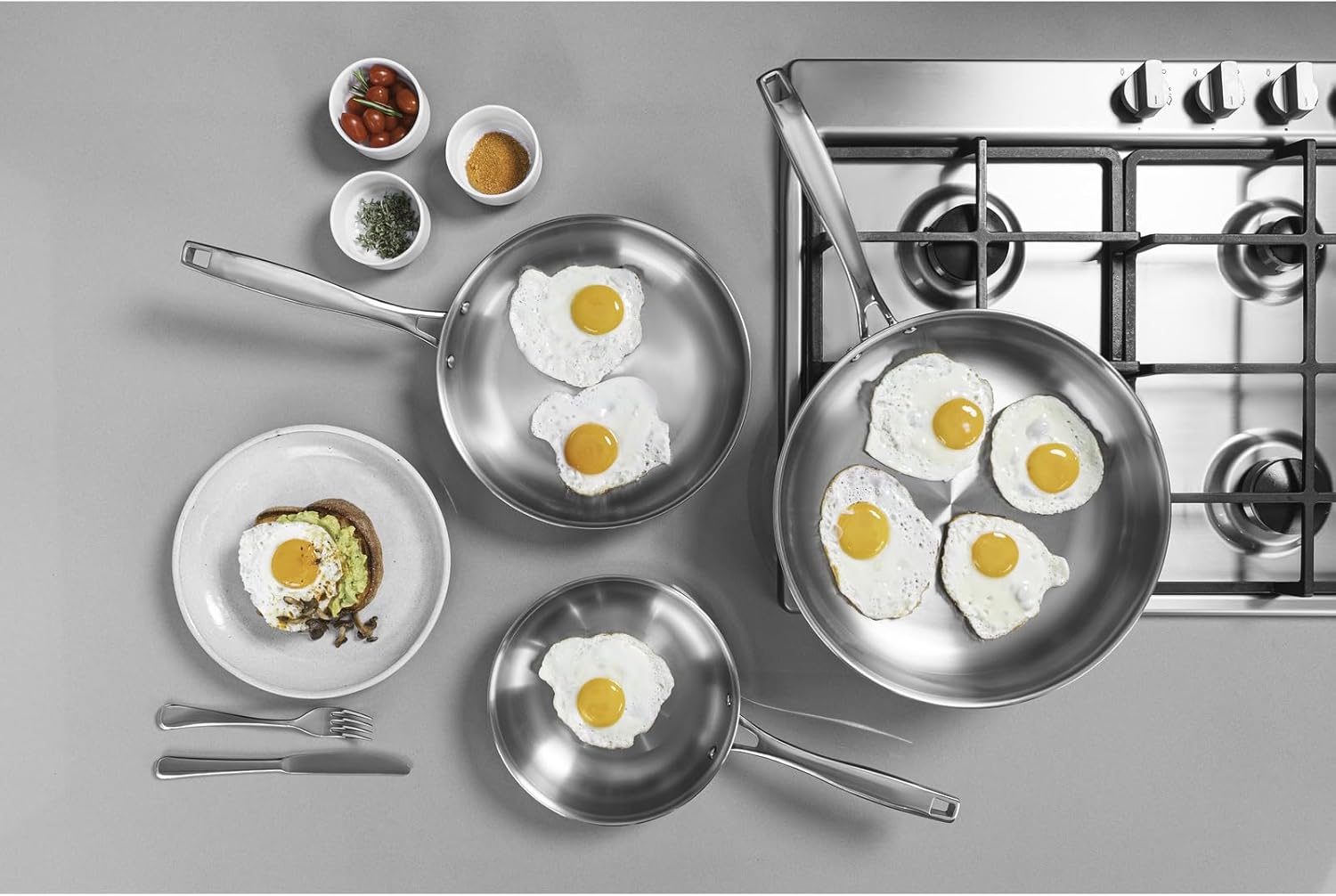 Cookware on kitchen counter